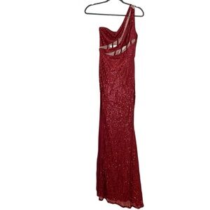 Red Sequin One-Shoulder Prom Gown